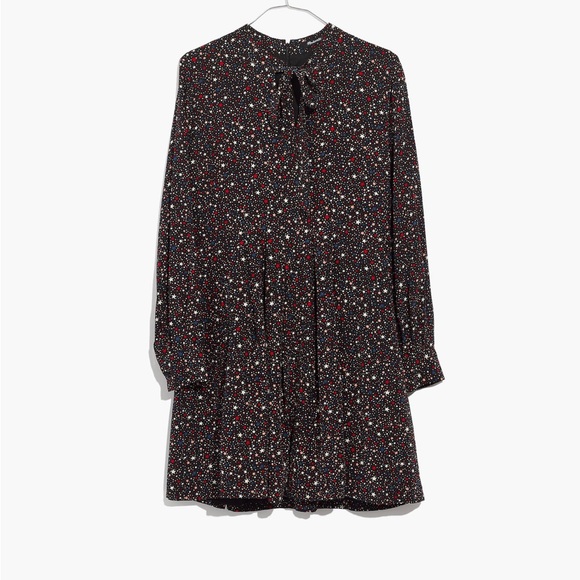 Madewell Balsam Tie-Neck Dress Starry Night Print Size 0 100% Silk - Picture 5 of 5